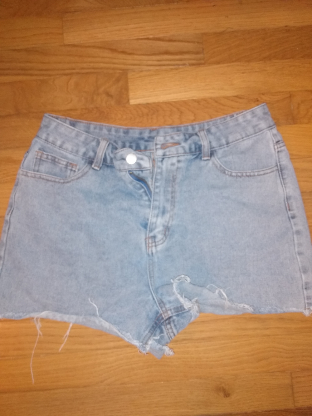 SHEIN Light Wash High-Rise Denim Cutoff Shorts